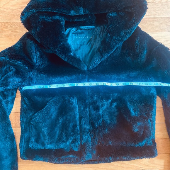 Aeropostale Faux Fur Jacket Black Women’s Sz M Pockets Hood - Picture 10 of 12